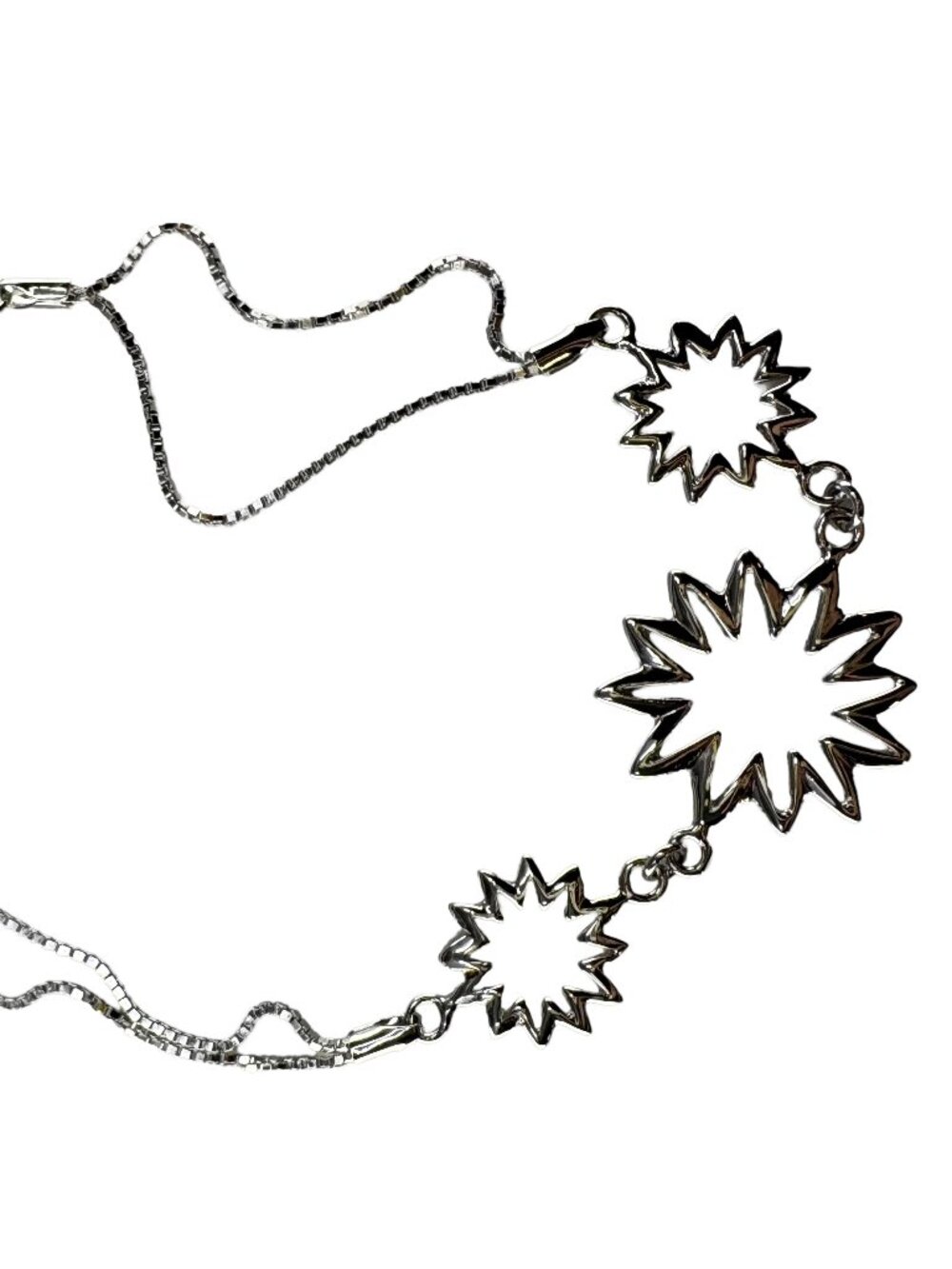 925 Sterling Silver Starburst Charm Bracelet Dainty Box Chain Star Boho 3.78g